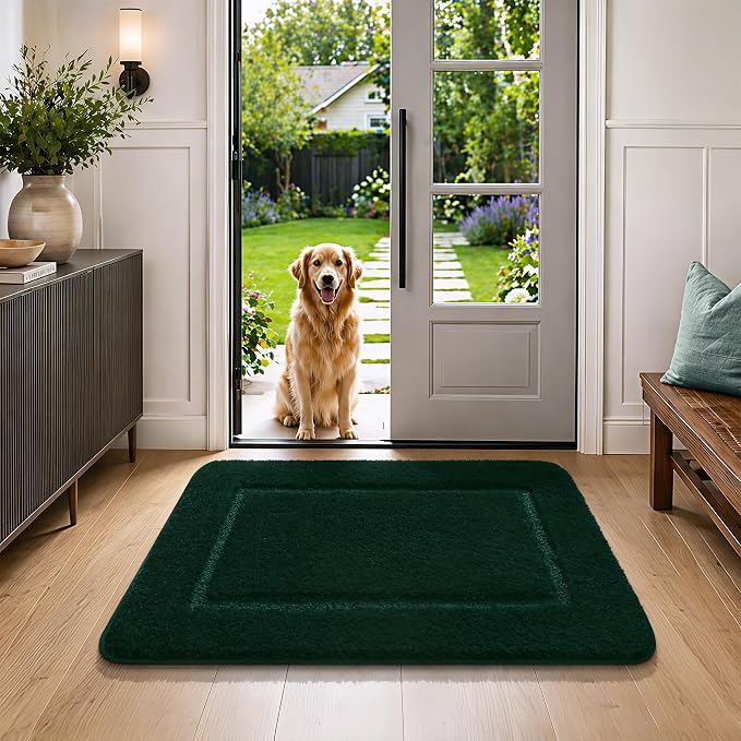 LOCHAS Bathroom Rug Set, Bath Rugs Sets 3 Piece Non Slip, Hunter Green | Washable Absorbent Microfiber Bath Mat Set, Soft Cozy Bathroom Mat for Shower Sink Toilet
