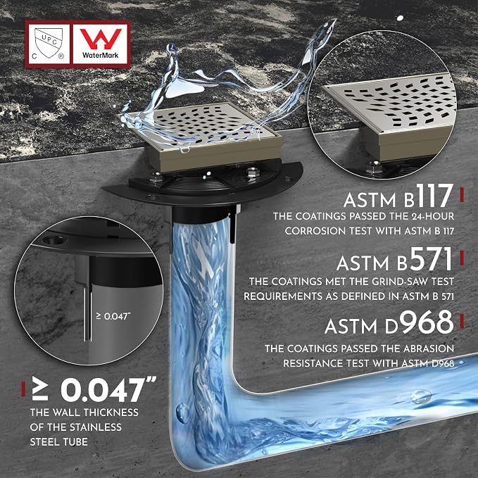 WEBANG 4 Inch Square Shower Drain Nickel Floor Drain with Flange Wave-Hole Pattern Cover Grate Removable SUS304 Stainless Steel Watermark&CUPC Certified Brushed Nickel