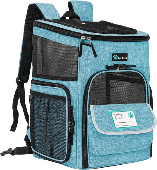 PetAmi Dog Backpack Carrier, Airline Approved 4-Way Entry Cat Backpack Carrier, Ventilated Mesh, Collapsible Pet Carrier for Small Puppy, Kitten, Hiking, Travel Car, Vet, up to 18 lbs, Turquoise