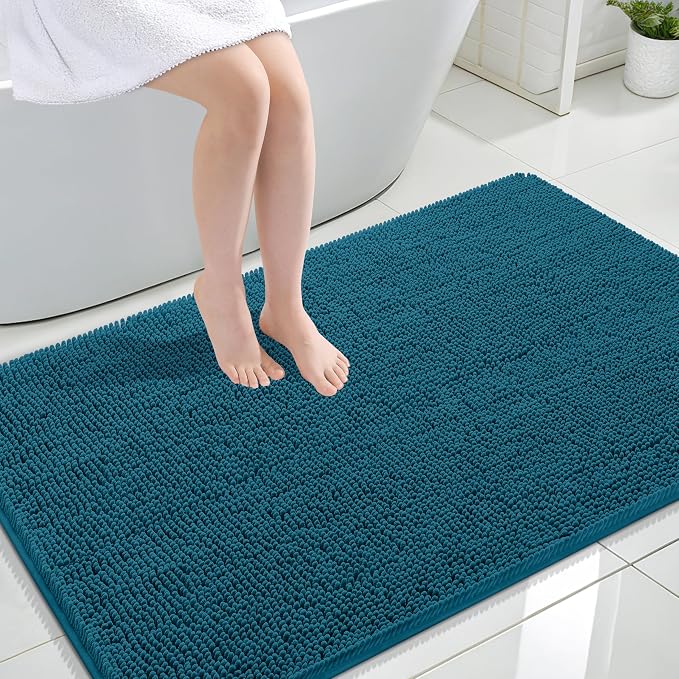 OLANLY Large Bathroom Rugs 47x32, Extra Soft Absorbent Chenille Bath Rugs | Peacock Blue, Quick-Drying Rubber Backing, Washable Bath Mat for Bathroom Floor, Tub and Shower, Home Decor Accessories