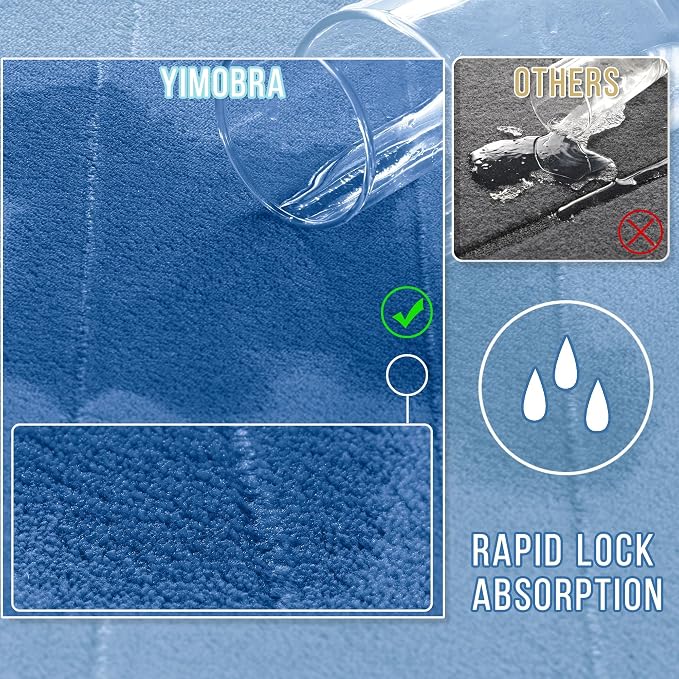 Yimobra Large Bath Mat 36"x24", Super Soft Quick Dry Memory Foam Bathroom Rug, Water Absorbent, Non Slip Backing Machine Washable for Tub Shower, Thick Comfort Support, Blue