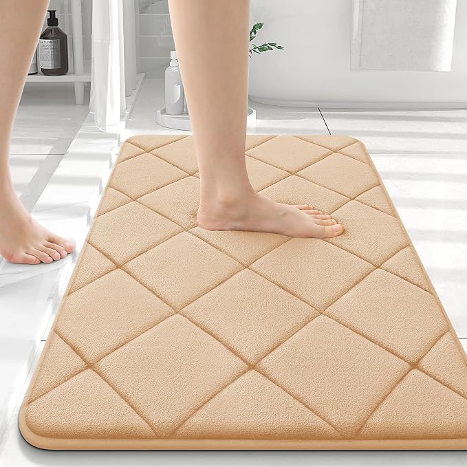 OLANLY Memory Foam Bath Mat 36x24, Ultra Soft and Absorbent Bathroom Rugs | Beige, Quick Dry, Machine Washable Shower Bath Rugs, Comfortable Bath Carpet for Bathroom Floor, Tub and Shower
