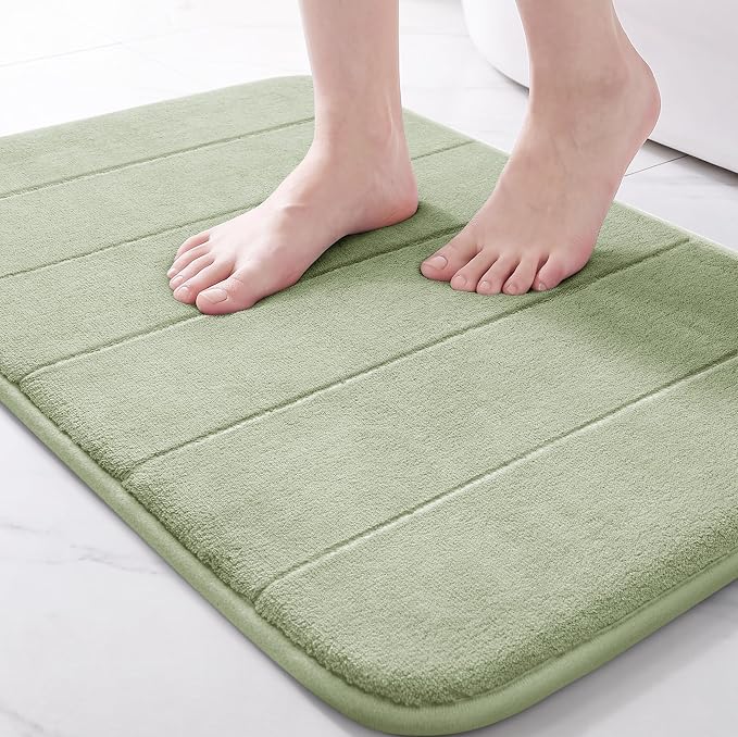 Yimobra Memory Foam Bath Mat, Super Soft Absorbent Bathroom Rug Non Slip, Quick Dry, Machine Washable Floor Carpet for Tub Shower, Home Decor Accessories, 24x17, Sage Green