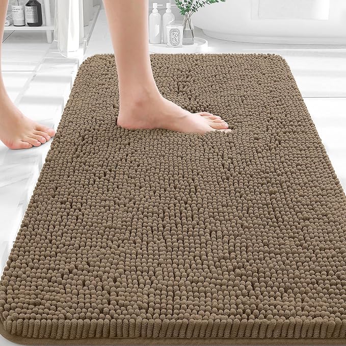 OLANLY Small Bathroom Rugs 30x18, Extra Soft Absorbent Chenille Bath Rugs | Tan, Quick-Drying Rubber Backing, Machine Washable Bath Mat for Bathroom Floor, Tub and Shower, Home Decor Accessories