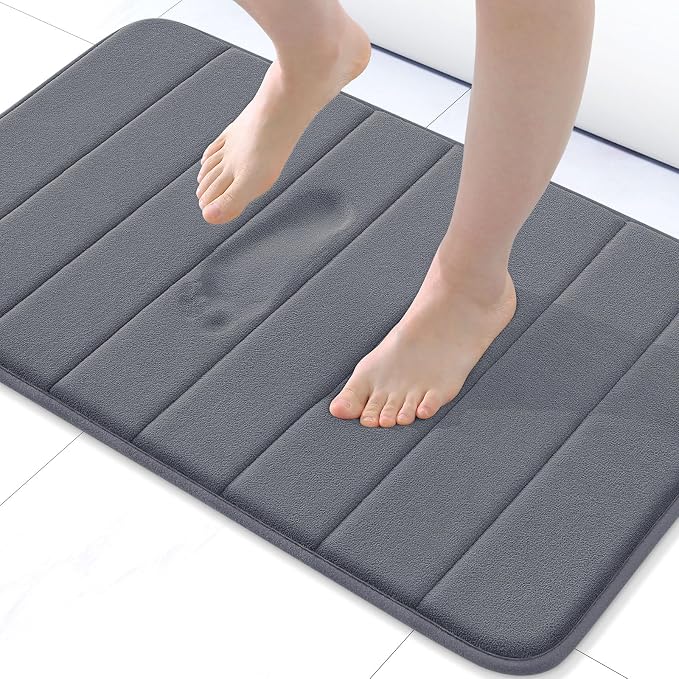 Buganda Memory Foam Bath Mat 30 x 20, Ultra Soft Absorbent Bathroom Rugs | Dark Grey, Machine Washable Quick Dry Bath Mats for Bathroom Floor, Shower and Tub, Home Decor Accessories
