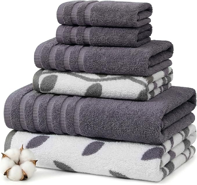 Modern Threads 6 Piece Bath Towel Set – Bathroom Set with 2 Bath Towels, 2 Hand Towels, and 2 Wash Cloths – 100% Cotton, Super Absorbent & Extra Soft – Reversible Natural Vine (Purple)