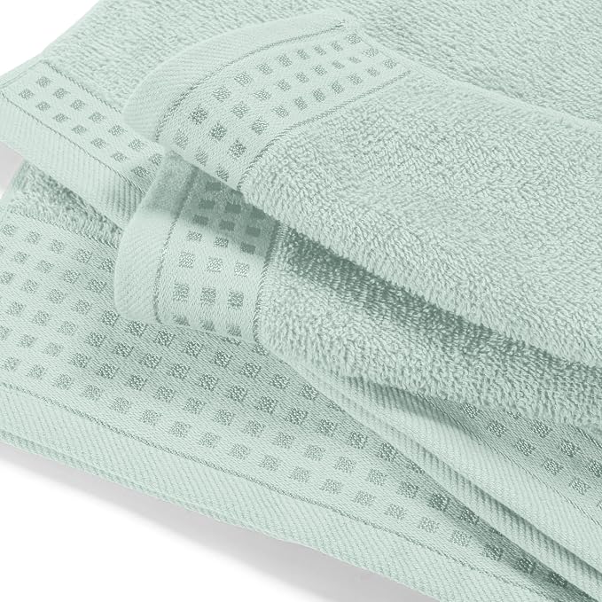 GLAMBURG Ultra Soft 3 Pack Cotton Towel Set, Contains a Bath Towel 28x55 inch, a Hand Towel 16x24 inch & a Wash Coth 12x12 inch, Ideal Everyday use, Compact & Lightweight - Sea Green