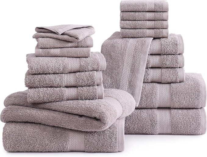 LANE LINEN Bath Towel Set 100% Cotton 18 Piece Soft Absorbent - Platinum | Cotton Towel Set - Densely Woven & Soft, Easy-Care, Coordinated Colors, OEKO-TEX Certified, Ring-Spun Durability