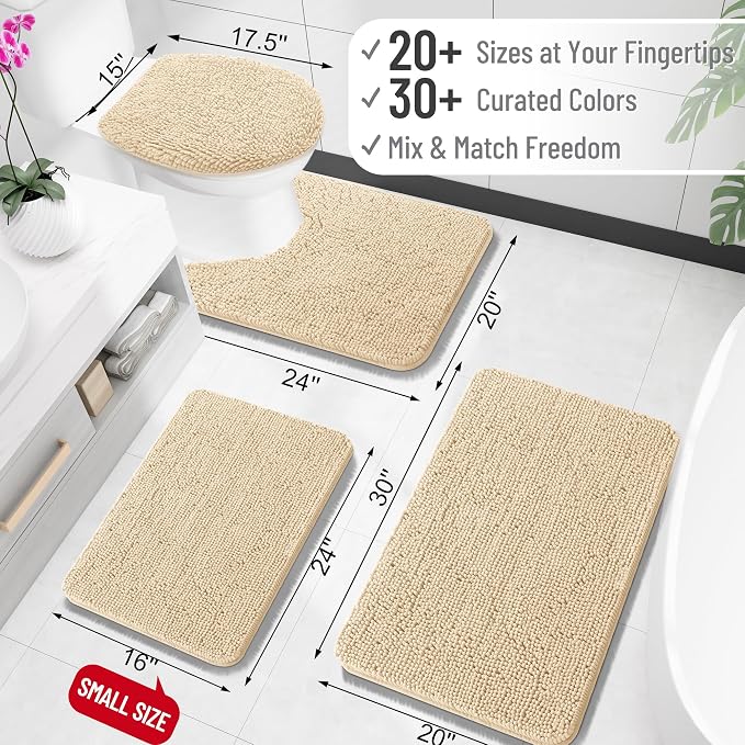 OLANLY Bathroom Rugs 35x24, Extra Soft Absorbent Chenille Bath Rugs | Beige, Quick-Drying Rubber Backing, Machine Washable Bath Mat for Bathroom Floor, Tub and Shower, Home Decor Accessories