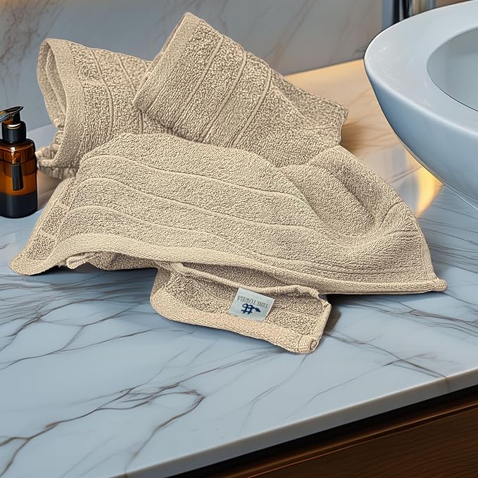 6 Piece Hand Towels Set 16 x 28 Inches, Beige | 100% Cotton, Lighter Weight, Quick to Dry, 16 x 28 Inches, Super Soft & Absorbent, Perfect for Bathroom & Kitchen