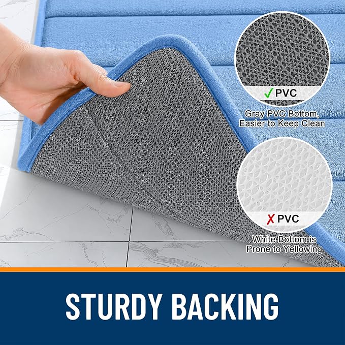 OLANLY Memory Foam Bath Mat 30x20, Super Soft and Absorbent Bathroom Rugs | Cornflower Blue, Quick Dry Bath Rug, Machine Washable Shower Floor Mats, Bathmat Carpet for Bathroom Floor, Tub and Shower