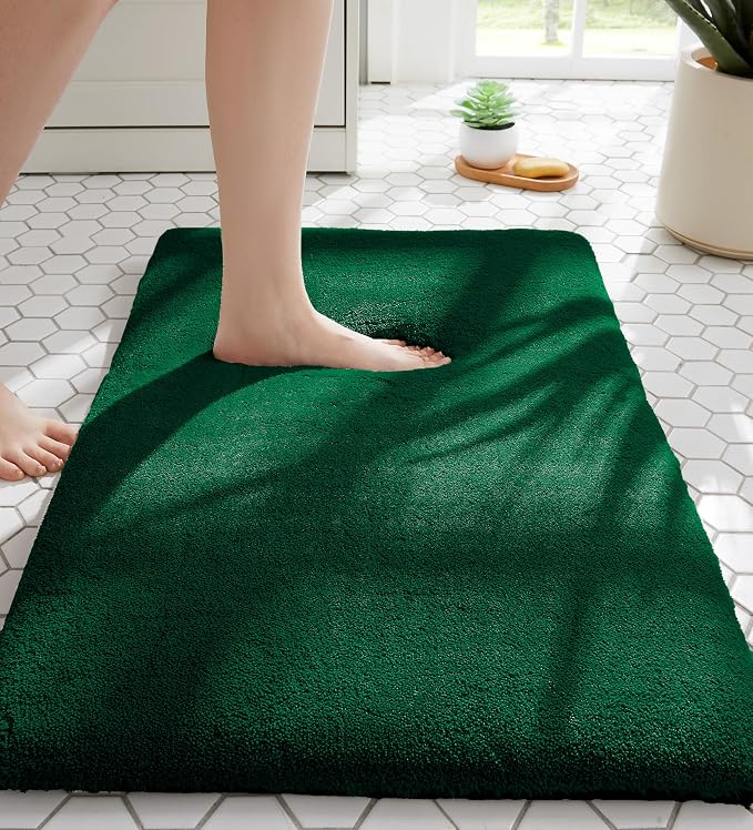 MINIDEAR Bathroom Rugs 24x17 Dark Green - Thick Memory Foam Bath Mat, Ultra Soft & Plush Non-Slip, Quick Dry, Absorbent Washable Floor Microfiber Mat for, Home Decor Accessories