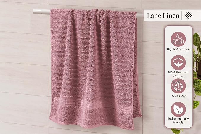 LANE LINEN Bath Towel Set Absorbent Quick Dry 100% Cotton - Wishful Mauve | Cotton Towels For Bathroom - OEKO-TEX Certified, Ring-Spun Durability, Ring-Spun Cotton, Terry Weave Comfort