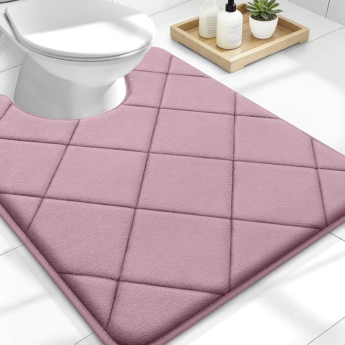 OLANLY Memory Foam Toilet Rugs U-Shaped 24x20, Ultra Soft and Absorbent | Deep Plum, Quick Dry Commode Contour Rugs, Machine Washable, Comfortable Bathroom Contour Bath Mats for Toilet Base