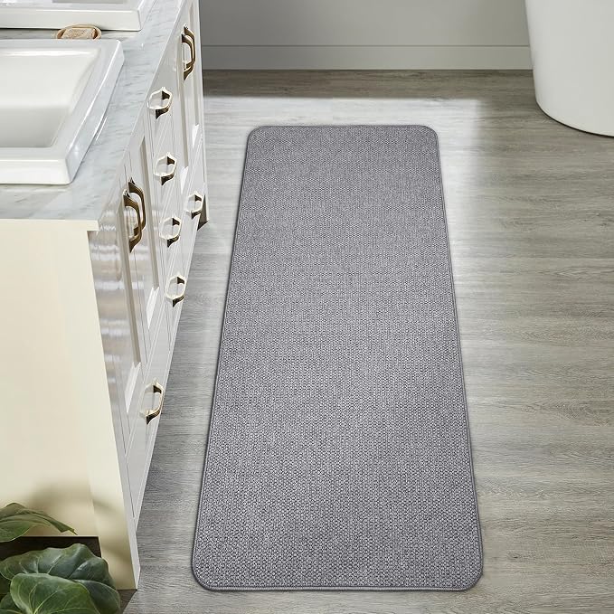 Bosap Bath Mat,Ultra Thin Bathroom Runner Rugs,Large Bath Mats for Bathroom,Quick Dry,Non-Slip,Machine Washable,Low Pile,Bath Rug,Shower Outside,Sink,Home Decor Accessories.Grey,1'9"x3'11"（21x47inch）