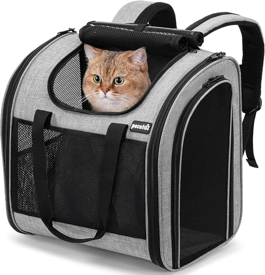 Pecute Cat Backpack with Widened Interior Space, Upgraded Dog Backpack Carrier with Various Ways to Carry, Pet Backpack with Breathable Mesh, Pet Travel Carrier with Soft Padded, Reinforced Support | Breathable Mesh, Reinforced Support, Various Carry W...