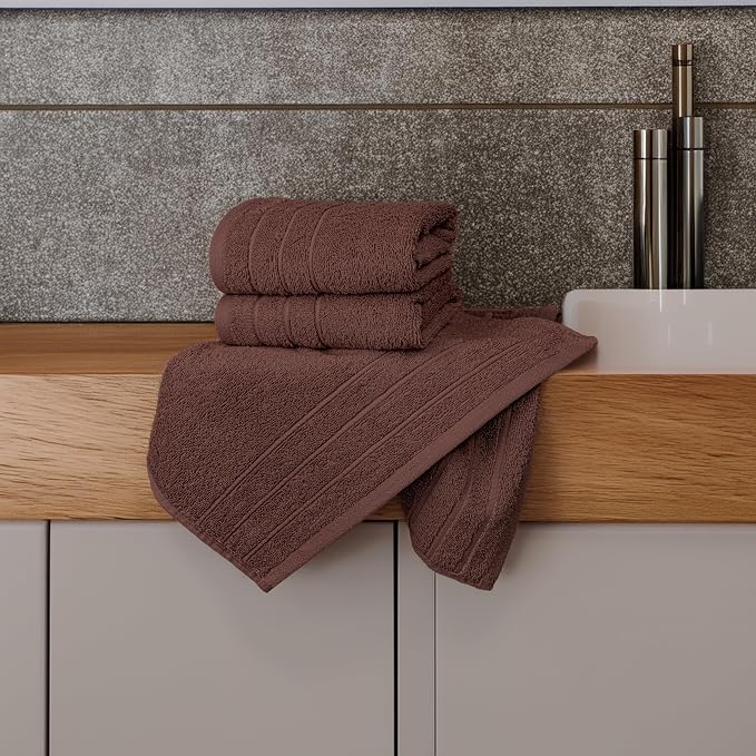 6 Piece Hand Towels Set 16 x 28 Inches, Brown | 100% Cotton, Lighter Weight, Quick to Dry, 16 x 28 Inches, Super Soft & Absorbent, Perfect for Bathroom & Kitchen