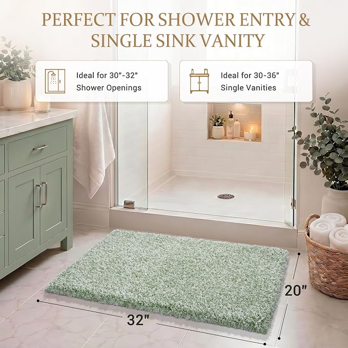 Yimobra Light Green and White Bath Rugs for Bathroom 32X20, Ultra Soft and Water Absorbent Bath Mats, Non Slip Plush Shower Rugs, Microfiber Thick Matts for Bathroom Floor/Tub, Machine Washable