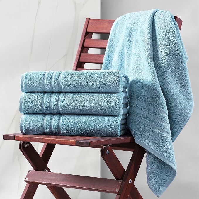 Hawmam Linen Light Blue Bath Towels 4 Pack Soft and Absorbent, Premium Quality Perfect for Daily Use 100% Cotton Towel 600 GSM