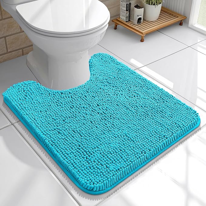 OLANLY Toilet Rugs U-Shaped 20x20, Soft Absorbent Chenille Contour Rugs | Aqua Sky, Quick-Drying Rubber Backing, Machine Washable Non-Slip Shaggy Bathroom Mat for Toilet, Home Decor Accessories