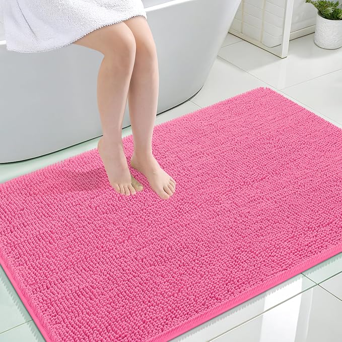 OLANLY Large Bathroom Rugs 44x32, Extra Soft Absorbent Chenille Bath Rugs | Hot Pink, Quick-Drying Rubber Backing, Machine Washable Bath Mat for Bathroom Floor, Tub and Shower, Home Decor Accessories