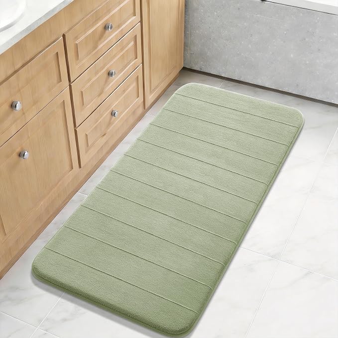 Yimobra Long Bath Mat 44"x24", Super Soft Quick Dry Memory Foam Bathroom Rug, Water Absorbent, Non Slip Backing Machine Washable for Tub Shower, Thick Comfort Support, Sage Green
