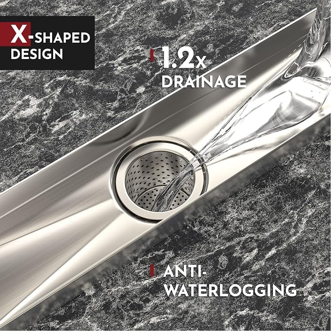 WEBANG 36 Inch Linear Shower Drain Rectangular Floor Drain with Accessories Square Hole Pattern Cover Grate Removable SUS304 Stainless Steel CUPC Certified Brushed Nickel