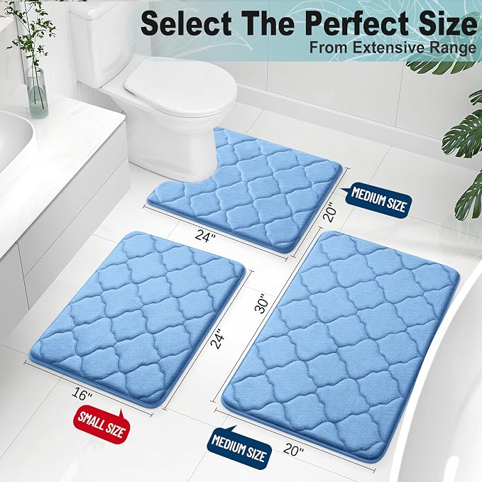 OLANLY Memory Foam Bath Mat Rug 30x20, Ultra Soft Bathroom Rugs, Blue | Thick Absorbent Carpet, Non-Slip Backing, Machine Washable, for Bathroom Floor, Tub, Shower and Home Decor Accessories