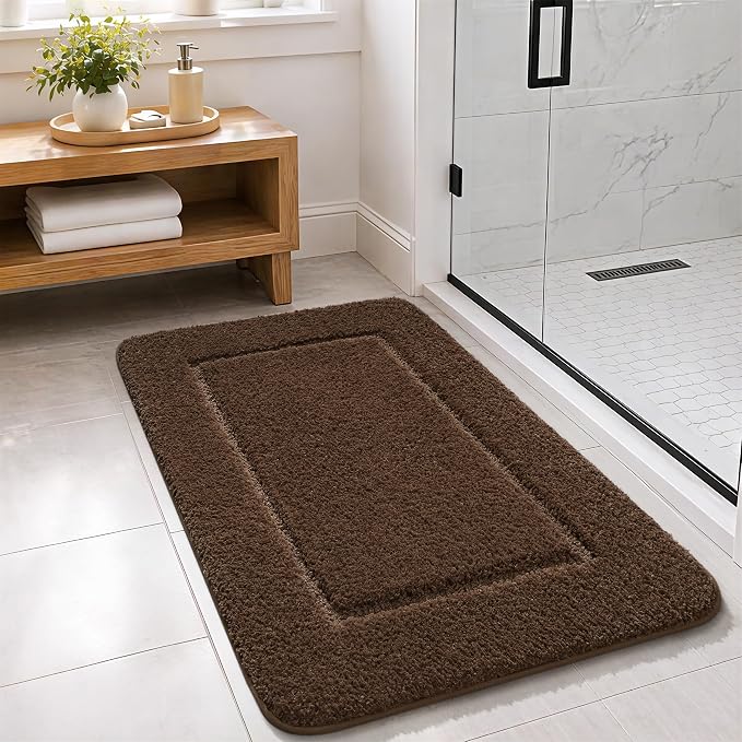 LOCHAS Bathroom Rug Set, Bath Rugs Sets 3 Piece Non Slip, Light Brown | Washable Absorbent Microfiber Bath Mat Set, Soft Cozy Bathroom Mat for Shower Sink Toilet
