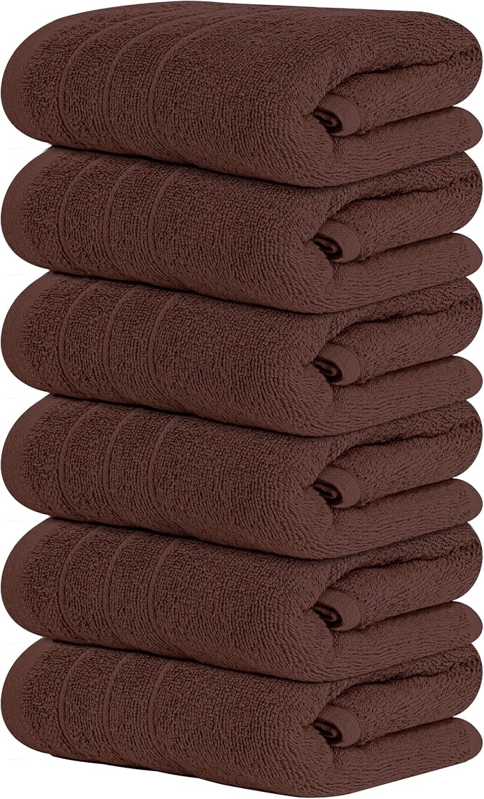 6 Piece Hand Towels Set 16 x 28 Inches, Brown | 100% Cotton, Lighter Weight, Quick to Dry, 16 x 28 Inches, Super Soft & Absorbent, Perfect for Bathroom & Kitchen