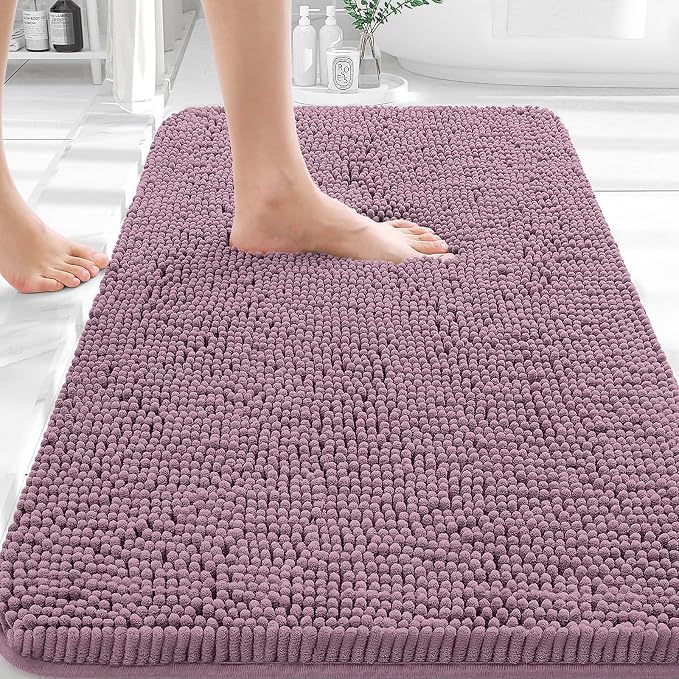 OLANLY Bathroom Rugs 35x24, Extra Soft Absorbent Chenille Bath Rugs | Deep Plum, Quick-Drying Rubber Backing, Machine Washable Bath Mat for Bathroom Floor, Tub and Shower, Home Decor Accessories