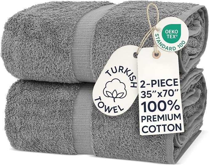Chakir Turkish Linens, 100% Cotton Premium Quality Turkish Bath Sheets (35''x70'' Large Bath Sheet Towels - Gray) | 100% cotton bath sheets, 35x70 oversized, OEKO-TEX certified, soft plush and absorbent