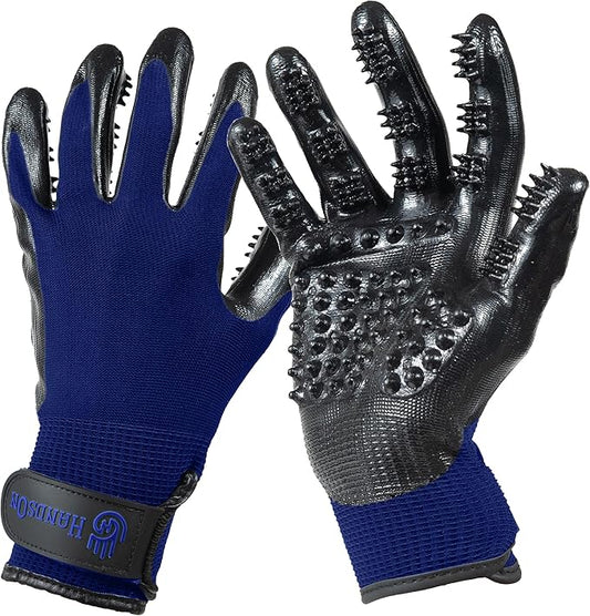 Pet Grooming Gloves - Patented #1 Ranked, Award Winning Shedding, Bathing, & Hair Remover Gloves - Gentle Brush for Cats, Dogs, and Horses (Blue, Medium)
