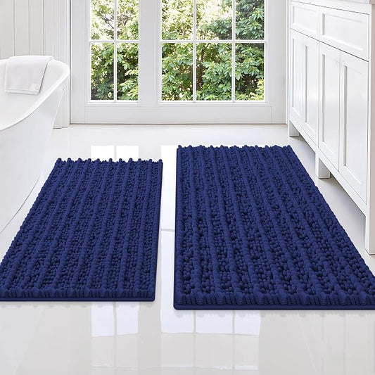 Smiry Bathroom Rugs Sets 2 Piece (36x24+30x20), Extra Soft Bath Mats | Navy Blue Soft Absorbent, Rubber Backing Machine Washable Quick Dry Chenille Bath Rug Set for Tub, Shower, and Floor