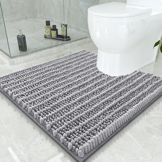Smiry Bathroom Toilet Rugs U Shaped 24x24, Chenille Bath mats for Toilet | Grey Extra Soft Absorbent Non Slip Rubber Backing Contour Bath Rugs for Toilet, Machine Washable Contoured Bath Mats