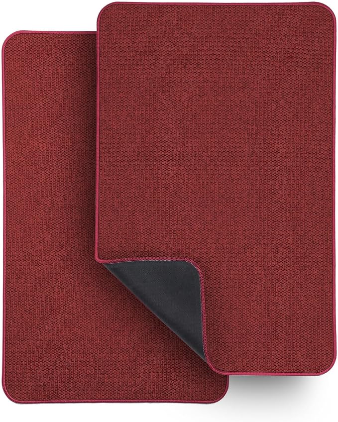 Bath Mat,Ultra Thin Bathroom Rugs,Rubber Bath Mats for Bathroom,Bath rugs | Non Slip,Quick Dry,Machine Washable,Low Pile,Absorbent,Shower Outside,Sink,Bathroom Decor Accessories.Red,1'5"x2'3"(2 Pack)