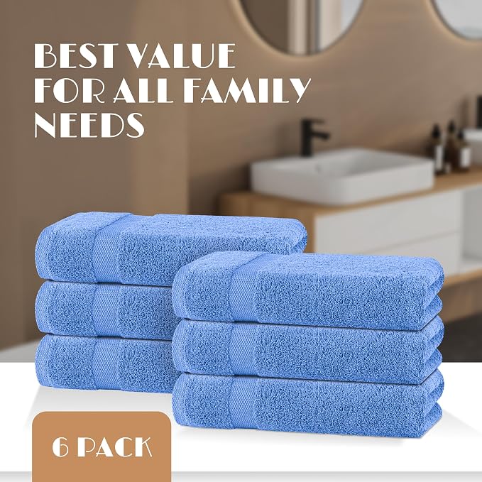 White Classic Wealuxe Light Blue Bath Towels 24x50 Inch, Cotton Towel Set for Bathroom, Hotel, Gym, Spa, Soft Extra Absorbent Quick Dry 12 Pack