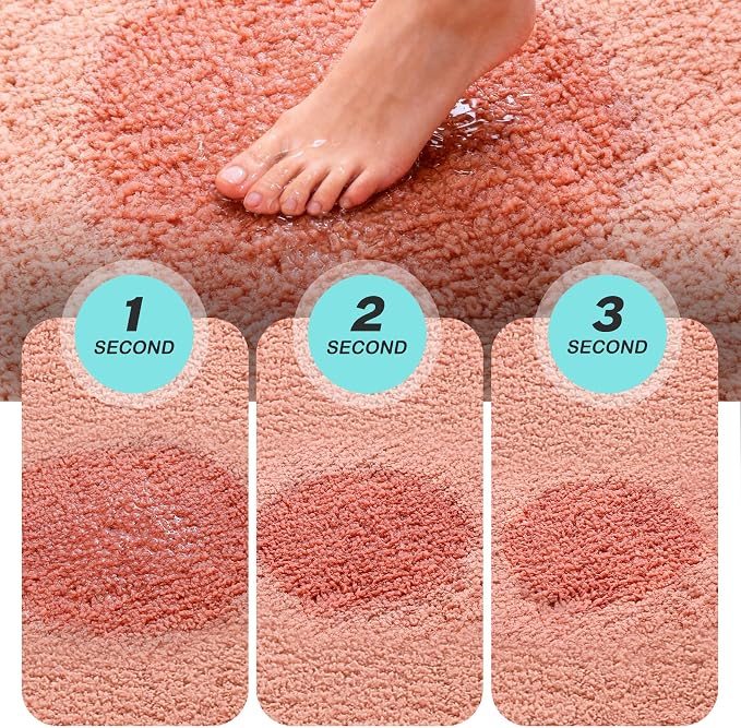 Kmson Bathroom Rugs Mat, 20"x32" Ultra Soft Washable Shaggy Chenille Bath Rugs, Non-Slip Fluffy Thick Water Absorbent Microfiber Mat for Bathtub, Sink and Shower, Pink