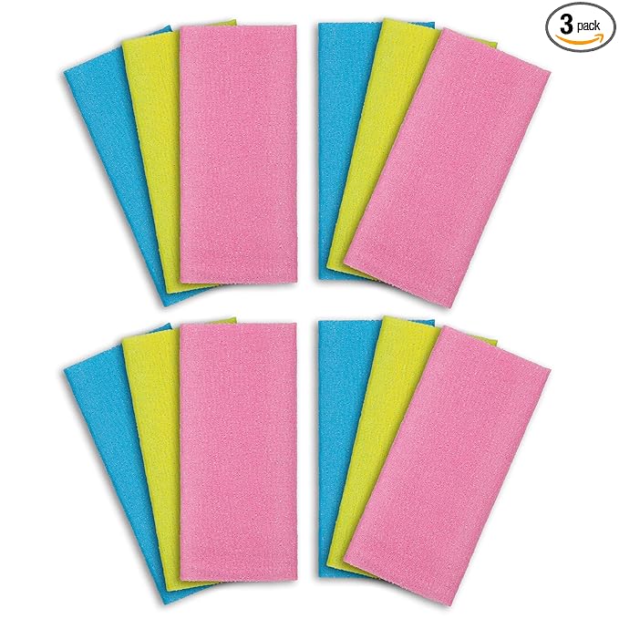 ARCH&M 12-Pack Premium Nylon Exfoliating Washcloth Towel - 35-Inch Quick-Dry, Hygienic Japanese Washcloth for Body & Back - Durable, Machine Washable, Long-Lasting