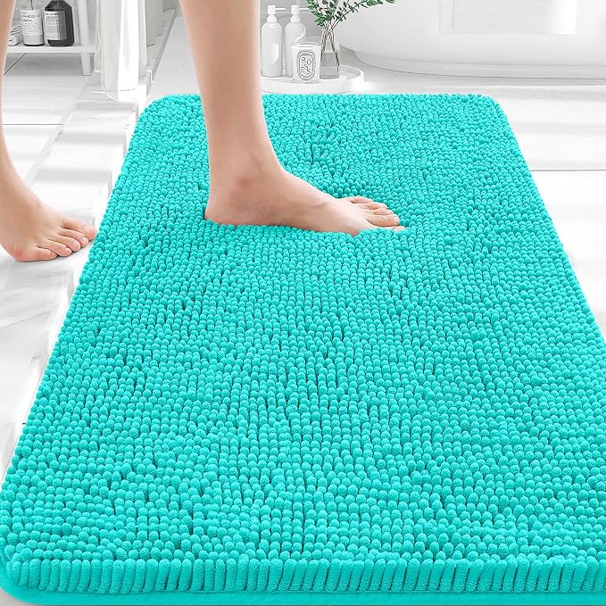 OLANLY Bathroom Rugs 35x24, Extra Soft Absorbent Chenille Bath Rugs | Teal, Quick-Drying Rubber Backing, Machine Washable Bath Mat for Bathroom Floor, Tub and Shower, Home Decor Accessories