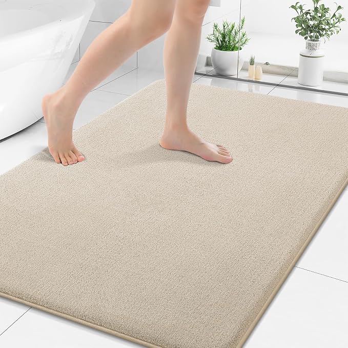 Smiry Memory Foam Bath Mat 44x32, Extra Soft Absorbent Bathroom Rugs | Beige Quick Dry, Machine Washable Bath Mats for Bathroom, Shower, Tub and Home Decor Accessories