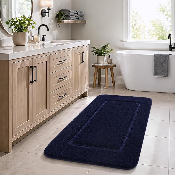 LOCHAS Bathroom Rug Set, Bath Rugs Sets 3 Piece Non Slip Backing, Navy Blue | Washable Absorbent Microfiber Bath Mat Set, Soft Cozy Bathroom Mat for Shower Sink Toilet
