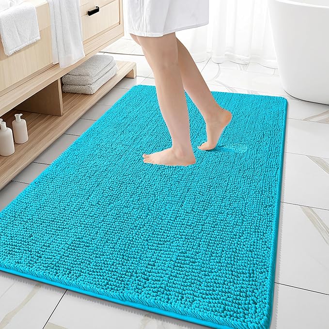 OLANLY Large Bathroom Rugs 59x35, Extra Soft Absorbent Chenille Bath Rugs | Aqua Sky, Quick-Drying Rubber Backing, Machine Washable Bath Mat for Bathroom Floor, Tub and Shower, Home Decor Accessories