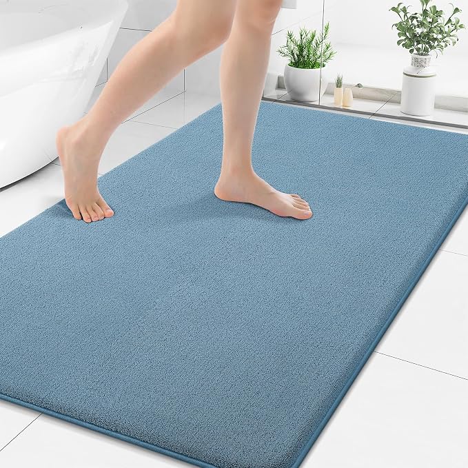 Smiry Memory Foam Bath Mat 50x30, Extra Soft Absorbent Bathroom Rugs | Grayish Blue Quick Dry, Machine Washable Bath Mats for Bathroom, Shower, Tub and Home Decor Accessories