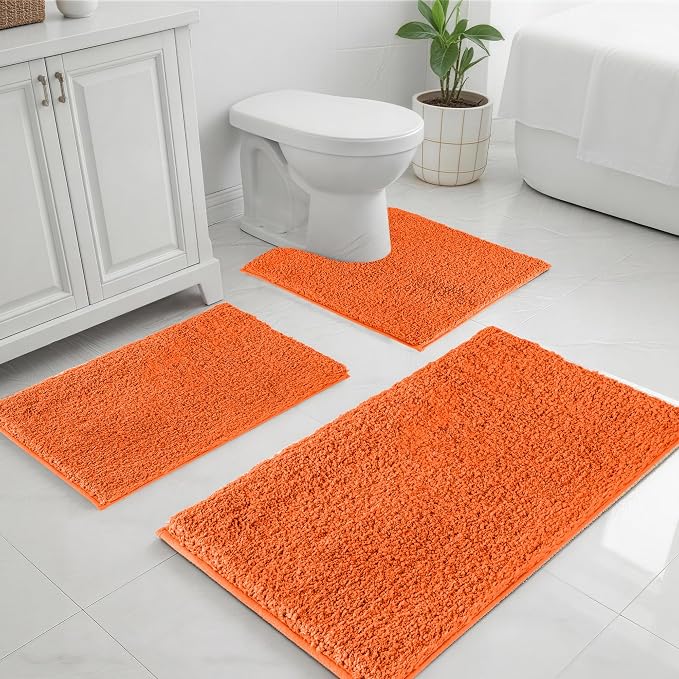 Bathroom Rugs Sets 3 Piece Non Slip Washable Bath Mat Set | Microfiber bath rug set with toilet mats for bathroom , Soft Absorbent toilet rug set TPR Rubber Backed bathroom floor mat