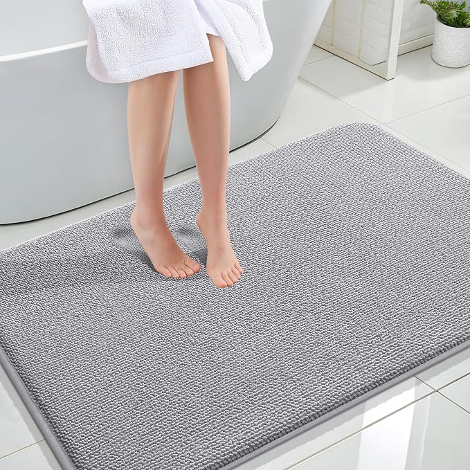 OLANLY Thick Memory Foam Large Bathroom Rug 47x32, Absorbent Bath Mat, Grey | Soft Quick Dry Bath Rugs, Non-Slip Carpet, Machine Washable Mat for Bathroom Floor, Tub and Shower, Home Decor Accessories