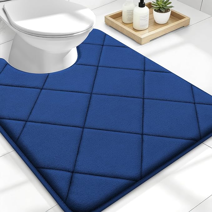 OLANLY Memory Foam Toilet Rugs U-Shaped 24x20, Ultra Soft and Absorbent | Navy, Quick Dry Commode Contour Rugs, Machine Washable, Comfortable Bathroom Contour Bath Mats for Toilet Base