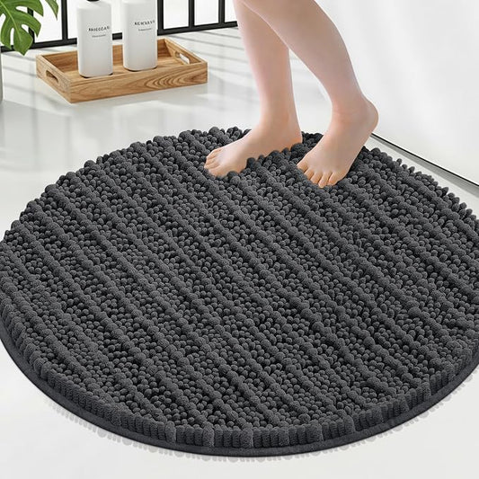 Smiry Bathroom Rugs Round 24X24, Extra Soft Rubber Backing Bath Mats | Dark Grey Machine Washable Non Slip Quick Dry Bath Mats for Bathroom Floor, Tub, Shower, Home Decor Accessories