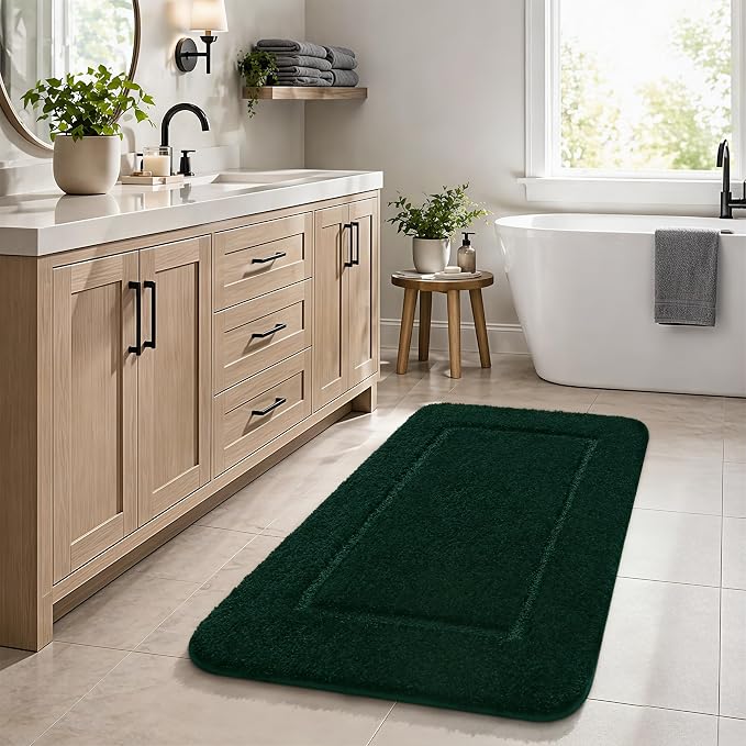 LOCHAS Bathroom Rug Set, Bath Rugs Sets 3 Piece Non Slip, Hunter Green | Washable Absorbent Microfiber Bath Mat Set, Soft Cozy Bathroom Mat for Shower Sink Toilet