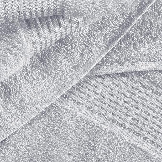 Ultra Soft 6 Pack Cotton Towel Set, Contains 2 Bath Towels 28x55 inch, 2 Hand Towels 16x24 inch & 2 Wash Coths 12x12 inch, Ideal for Everyday use, Compact & Lightweight - Light Grey